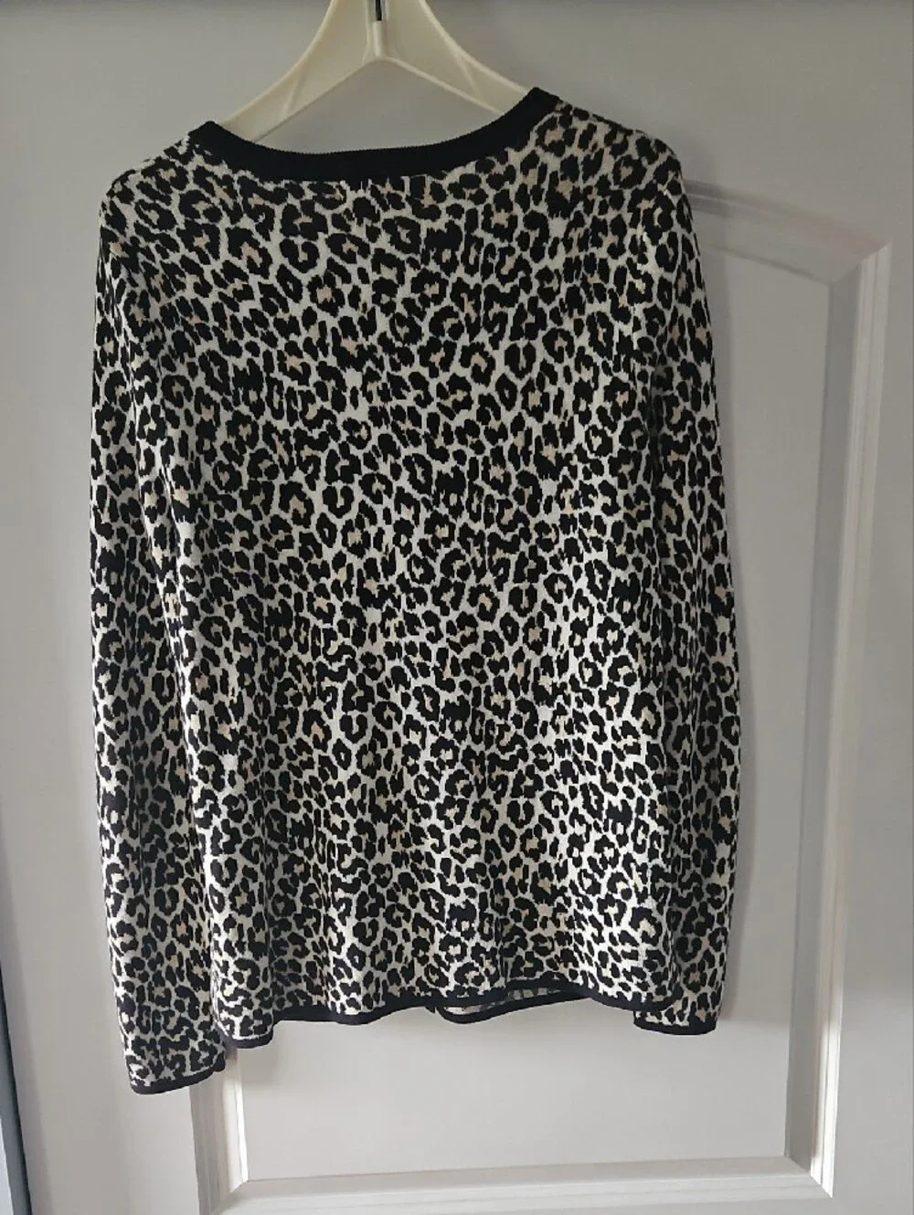Lands' End Black and Cream Leopard-Print Button Tall Cardigan